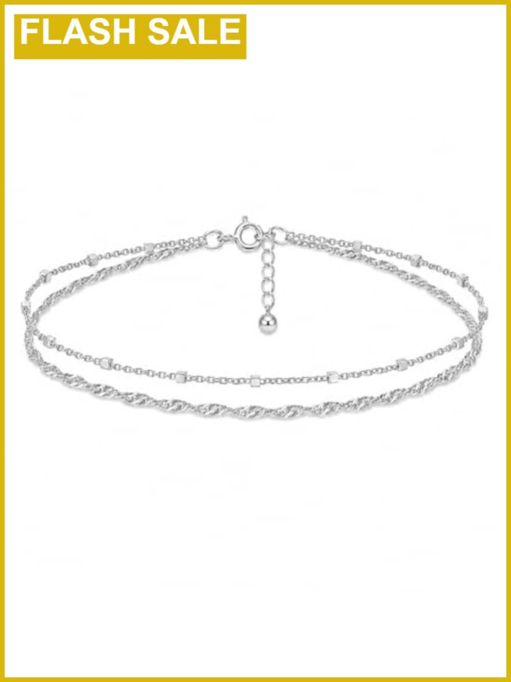 Dainty Double Strand Sterling Silver Chain Bracelet, Waterproof, 6.5-7.5 inch